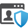 Icon of security shield against a computer screen representing privacy and security.